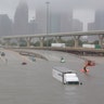 Interstate highway 45 is submerged from the effects of Hurricane Harvey seen during widespread flooding in Houston, Sunday