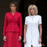 First Lady Melania Trump and French President 's wife Brigitte Macron at Les Invalides museum in Paris, Thursday