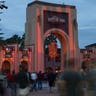 Creepy lights welcome visitors at the park gates