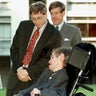 Renowned physicist Stephen Hawking meets with Microsoft President Bill Gates in 1997. 