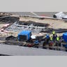 large hole is seen in the roof of Concourse C at Lambert-St. Louis International Airport