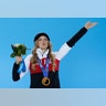 Gold medalist Justine Dufour-Lapointe (Canada) during the ceremony for women's freestyle skiing at the 2014 Sochi Winter Olympics