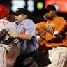 Phillies Giants Baseball brawl- restrained