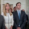 Vice President Mike Pence, Ivanka Trump and Jared Kushner listen as President Donald Trump speaks at the White House