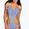 Brazil Stripe Ruffle Cut Out One Piece