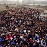 East Berliners meet West Berliners at Potsdamer Platz after the Berlin Wall was opened, November 12, 1989