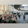 Police control the access to the central train station following bomb attacks in Brussels, Belgium, March 22, 2016. 