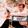 Moore on location in England while filming the title role of secret service agent 007, James Bond in 1972