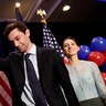 Democratic candidate for 6th congressional district Jon Ossoff steps off the stage with his fiancee Alisha Kramer after conceding