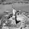 A vintage aerial shot of Lady Liberty