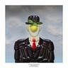 This surrealist self-portrait is strikingly close to the original painting. Shkondina utilized deep purple eggplant for the man's suit, red apple for the tie, and a green apple to represent...the green apple.