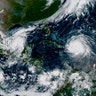 Hurricane Irma is seen with Hurricane Katia, left, in the Gulf of Mexico, and Hurricane Jose, right, in the Atlantic Ocean, September 7, 2017