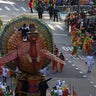 The Tom Turkey float makes its way down 6th Ave during the 91st Macy's Thanksgiving Day Parade