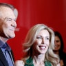 Musician Glen Campbell and wife Kim Woollen pose at the 2012 MusiCares Person of the Year tribute, February 10, 2012. 
