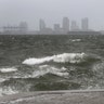 The winds and sea are whipped up off of the Rickenbacker Causeway in Miami 
