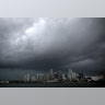 Dark clouds are seen over Miami's skyline prior to the arrival of Hurricane Irma