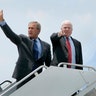 U.S. President George W. Bush and Arizona Senator John McCain board Air Force One together in Waco, Texas, August 11, 2004. 