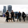 City of London police dog handlers walk across London Bridge