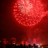Fireworks explode over the Kenyatta International Convention Centre (KICC) square during the New Year's Eve celebrations in Nairobi, Kenya