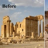 Palmyra's Temple of Bel, before ISIS destruction (left) and after ISIS destruction. 