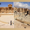 Palmyra's amphitheater, before ISIS destruction (left) and after ISIS destruction.