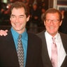 Three of the actors who played James Bond, Timothy Dalton left, Roger Moore, center, and Pierce Brosnan, on November 1996