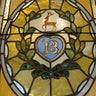 Stained glass with heart motif and stag (or hart) at Boldt Castle