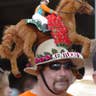 Man wears horse hat at 2005 Kentucky Derby