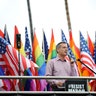 L.A. Mayor Eric Garcetti addresses the crowd before a Resist March that replaced the annual Pride Parade in Los Angeles, California