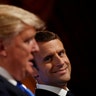 French President Emmanuel Macron and U.S. President Donald Trump at a joint news conference at the Elysee Palace in Paris