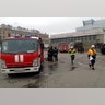 In this image taken from video footage, emergency services work outside Sennaya Square metro station 