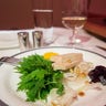 Duck foie gras with shaved fennel-orange salad, beetroot and mizuna