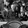 President Harry S Truman delivers the inaugural address from Capitol portico, after taking the oath of office for his first full term as chief executive on Jan. 20, 1949.