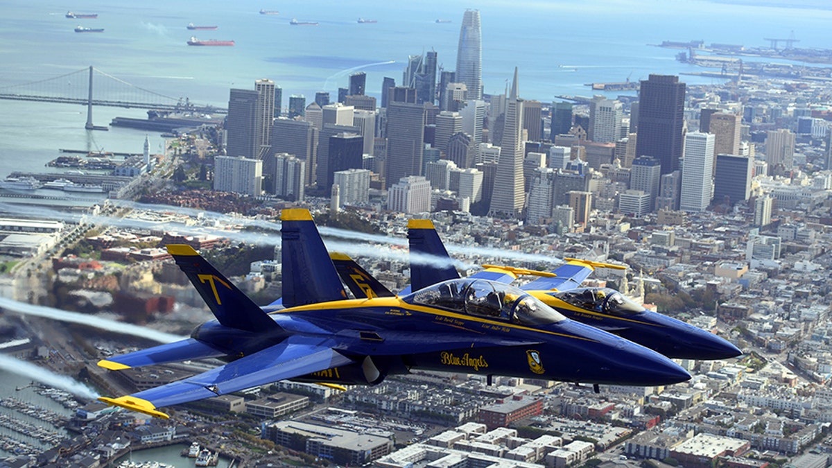 Blue Angels fly over San Francisco Bay