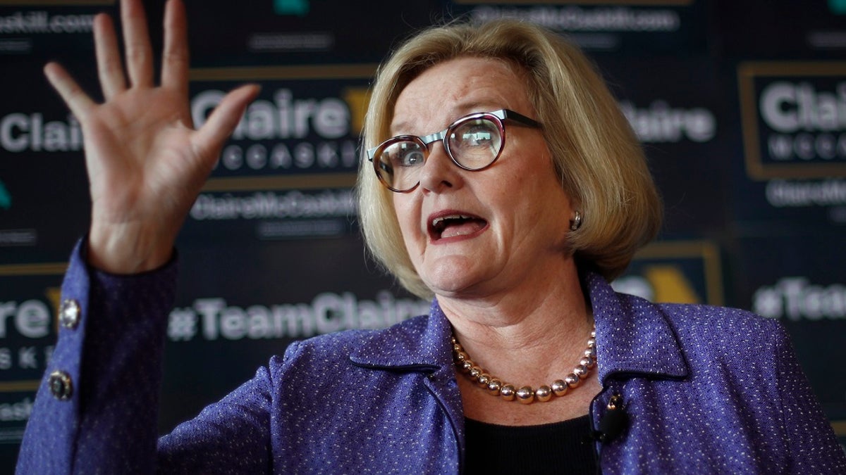 FILE - Sen. Claire McCaskill, D-Mo. talks to supporters during a campaign stop 2018, in Kansas City, Mo.