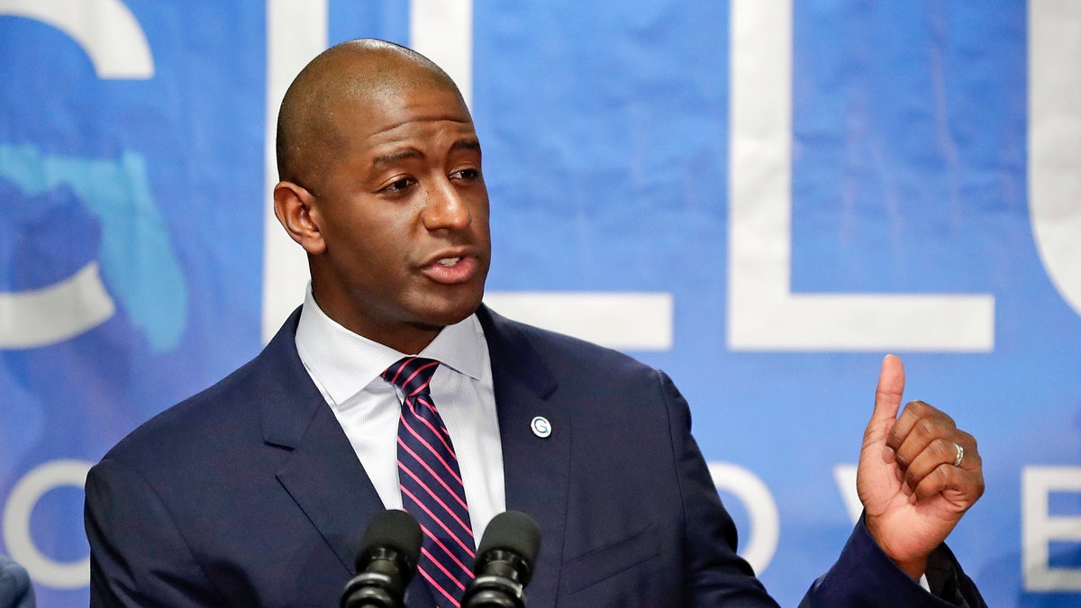 Florida Democratic gubernatorial candidate Andrew Gillum speaks to supporters after he was endorsed by Puerto Rico Gov. Ricardo Rossello during a campaign rally on Oct. 1 in Kissimmee, (AP Photo/John Raoux, File)