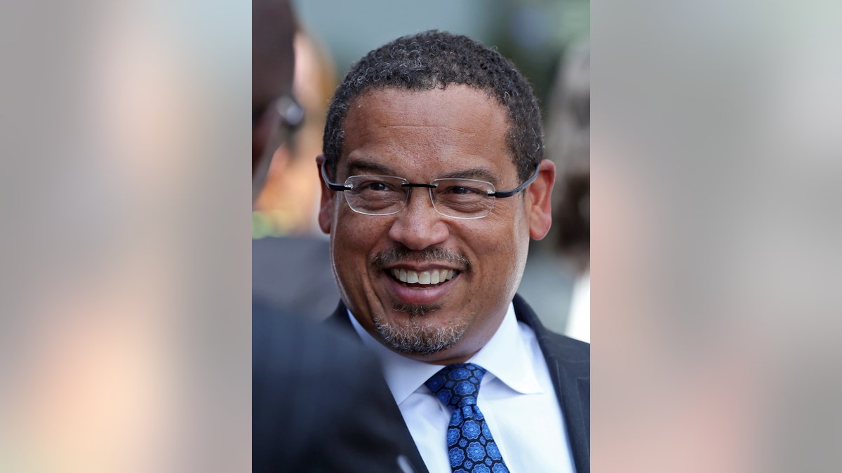 In this Sept. 14, 2018 photo, U.S. Rep. Keith Ellison is shown in Minneapolis. A Minnesota prosecutor says he'll review allegations of domestic abuse against Ellison only if a formal complaint is first investigated by law enforcement. An ex-girlfriend of Ellison, Karen Monahan, alleges the Democratic congressman dragged her off a bed by her feet in 2016. (AP Photo/Jim Mone)