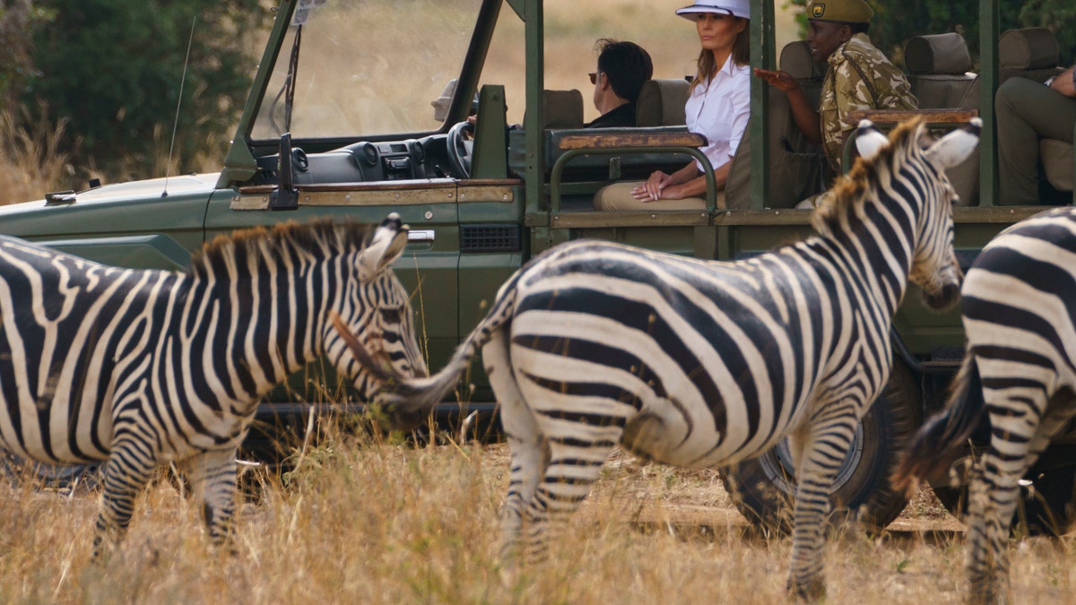 First lady Melania Trump observes zebras during a safari at Nairobi National Park in Kenya. (AP Photo/Carolyn Kaster)