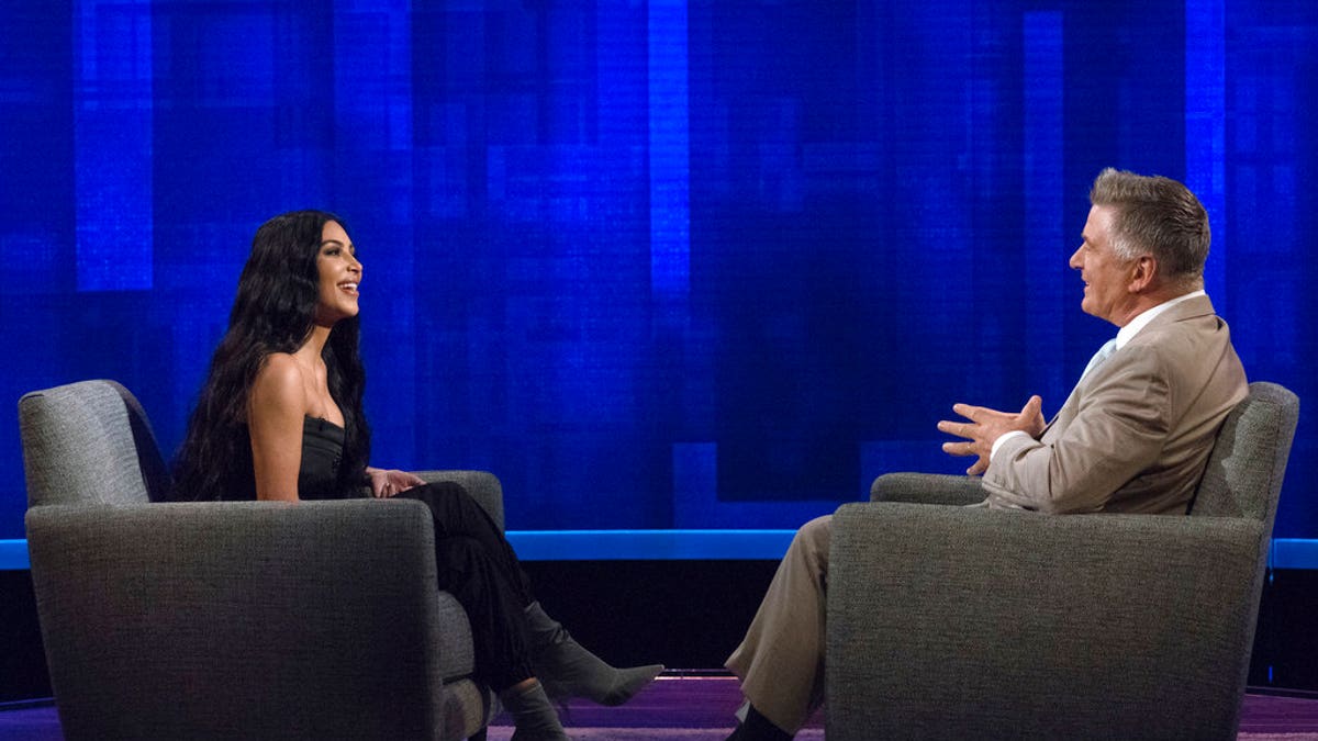 Host Alec Baldwin, right, speaking with Kim Kardashian during an appearance on "The Alec Baldwin Show."