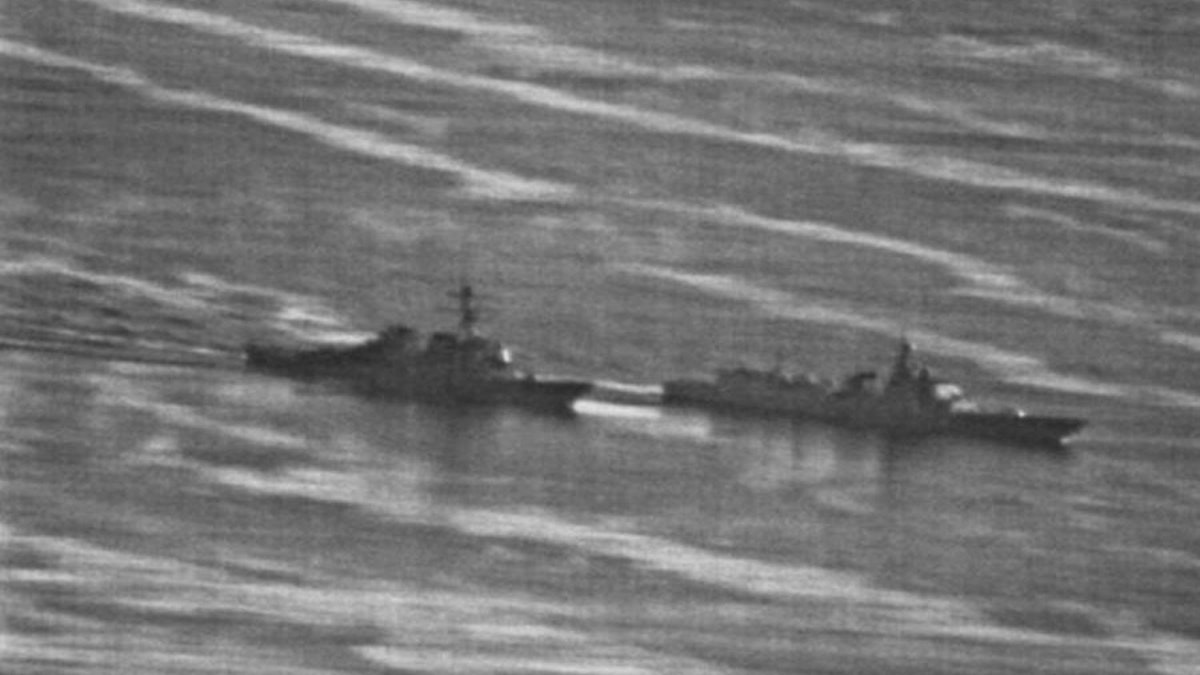 This U.S. Navy photo, first obtained by gcaptain.com, shows the incident between the USS Decatur, left, and the Luoyang.