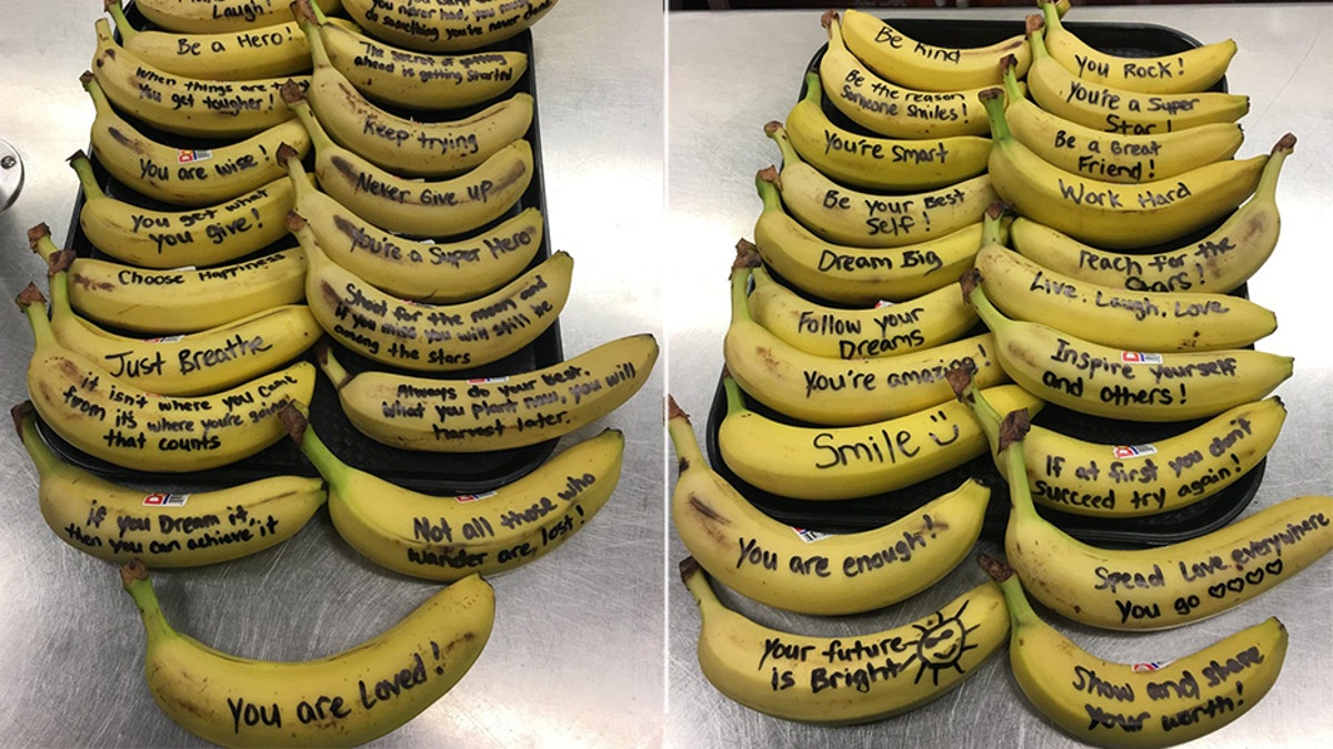 Cafeteria manager Stacey Truman started bringing the "talking bananas" to school to brighten up the students' days.