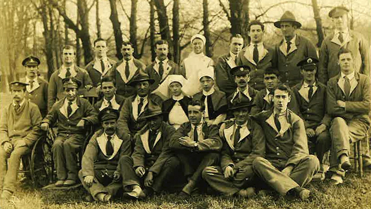Private Leslie Friston is third from the left in the middle row of this picture. (The Royal British Legion)