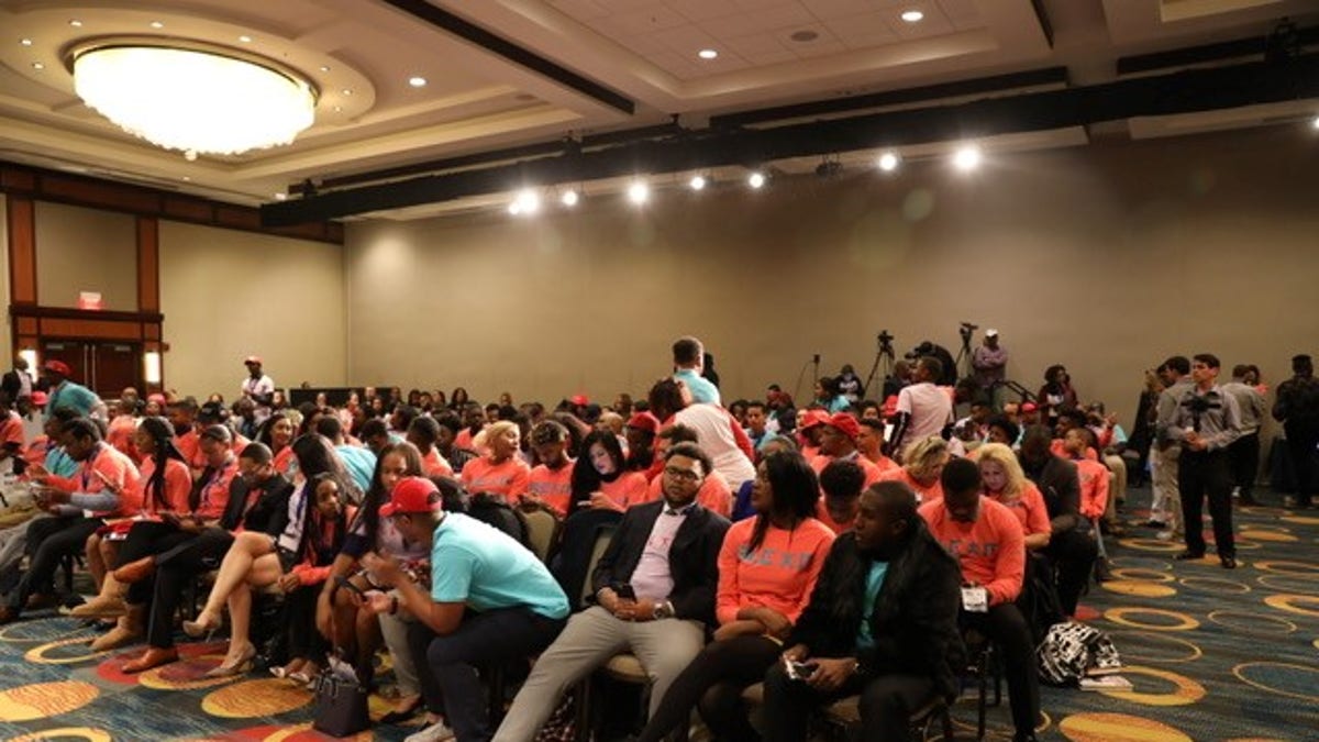 Attendees of the Blexit announcement await the "Black State of the Union" speech delivered by Candace Owens, as she announced "Blexit." (Christopher Howard/Fox News).