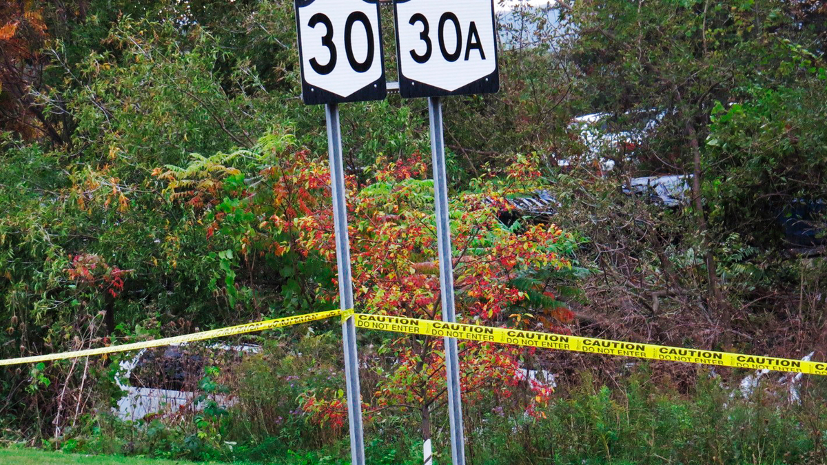 A limousine, left, has landed in the woods following a fatal crash in Schoharie, N.Y. Kim Lisinicchia tells CBS in an interview aired on Wednesday, Oct. 10, that her husband, Scott, had stated several times that he needed a different vehicle but then trusted the company's assurances that its "cars were all right."