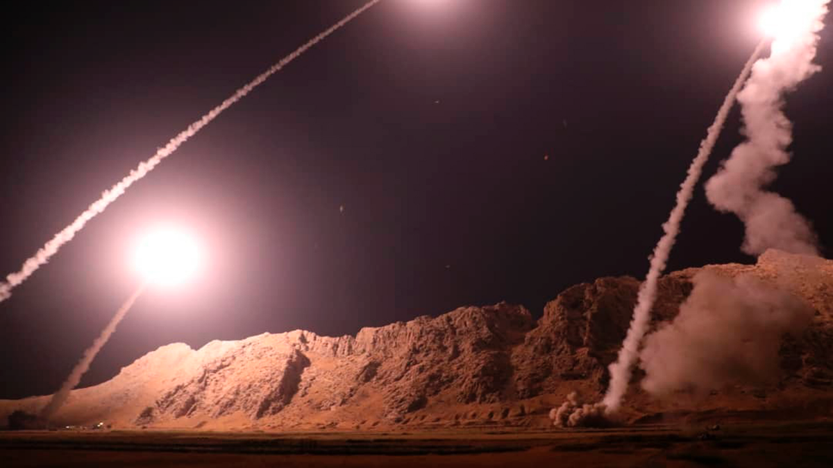 ​​​​​​​Missiles are fired from Kermanshah in western Iran targeting the Islamic State group in Syria, in this photo released by the Iranian Revolutionary Guard, Oct. 1, 2018. (Sepahnews via Associated Press)