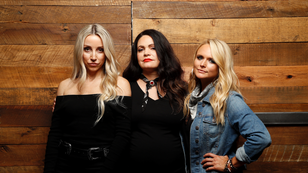 In this Oct. 1, 2018 photo, Ashley Monroe, from left, Angaleena Presley and Miranda Lambert of the Pistol Annies pose for a photo at Sony Nashville in Nashville, Tenn., to promote their newest album, “Interstate Gospel,” out on Friday.