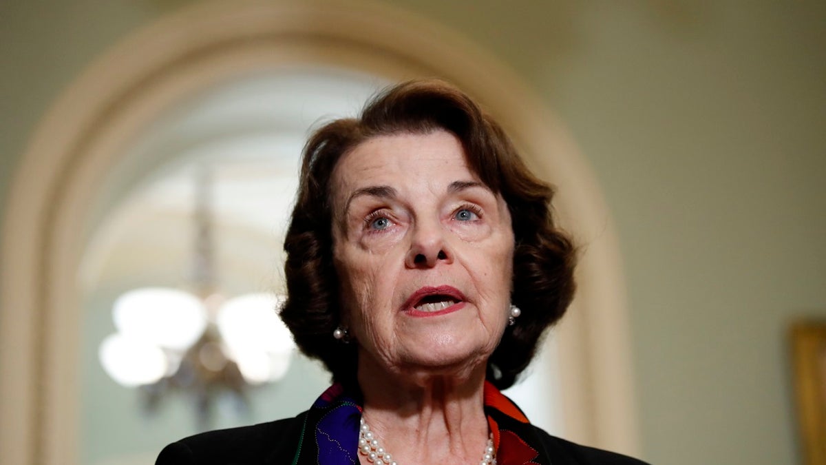 Senate Judiciary Committee Ranking Member Sen. Dianne Feinstein, D-Calif., speaks to the media about the FBI report on sexual misconduct allegations against Supreme Court nominee Brett Kavanaugh, on Capitol Hill, Thursday, Oct. 4, 2018 in Washington. (AP Photo/Alex Brandon)