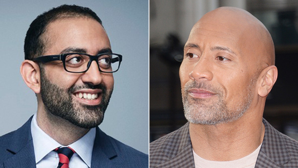 CNN media reporter Oliver Darcy (left) and Dwayne "The Rock" Johnson (right). 