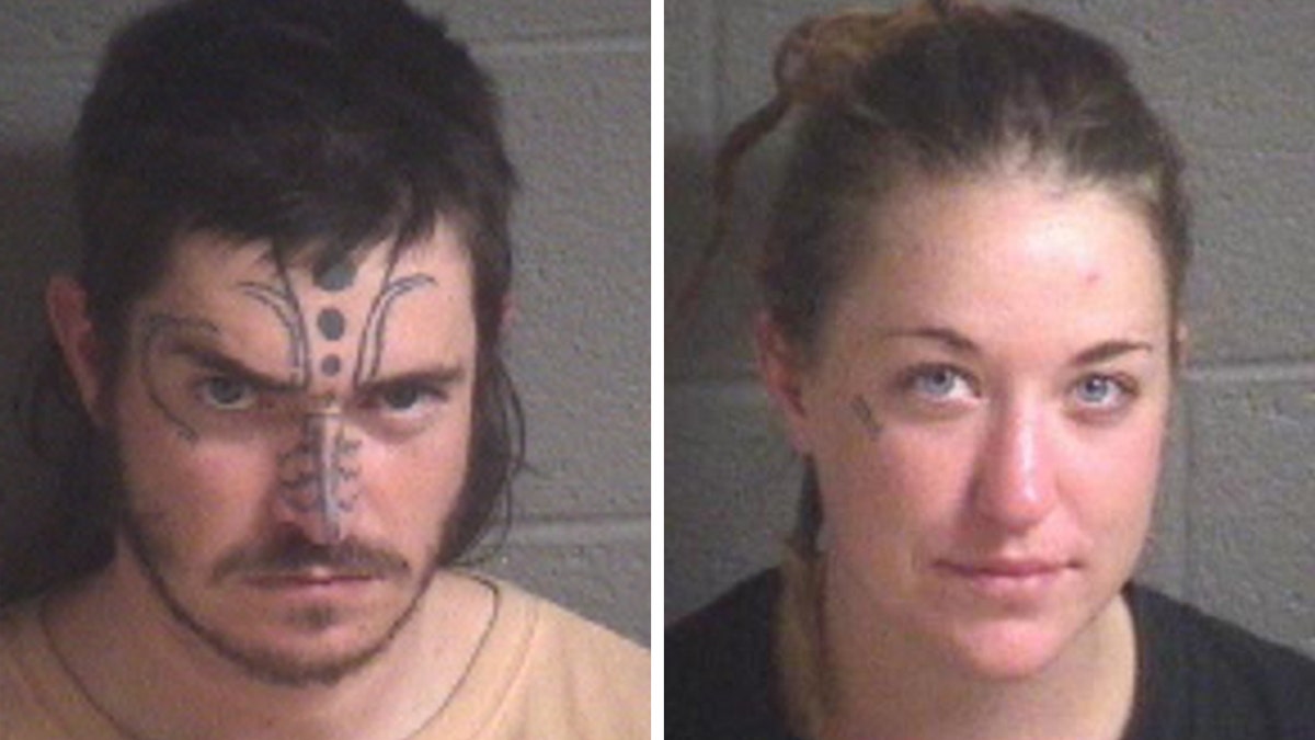 Jace Greene, left, and Shariah Metzger, right, were charged with the "improper burial of an animal" in Asheville, North Carolina.