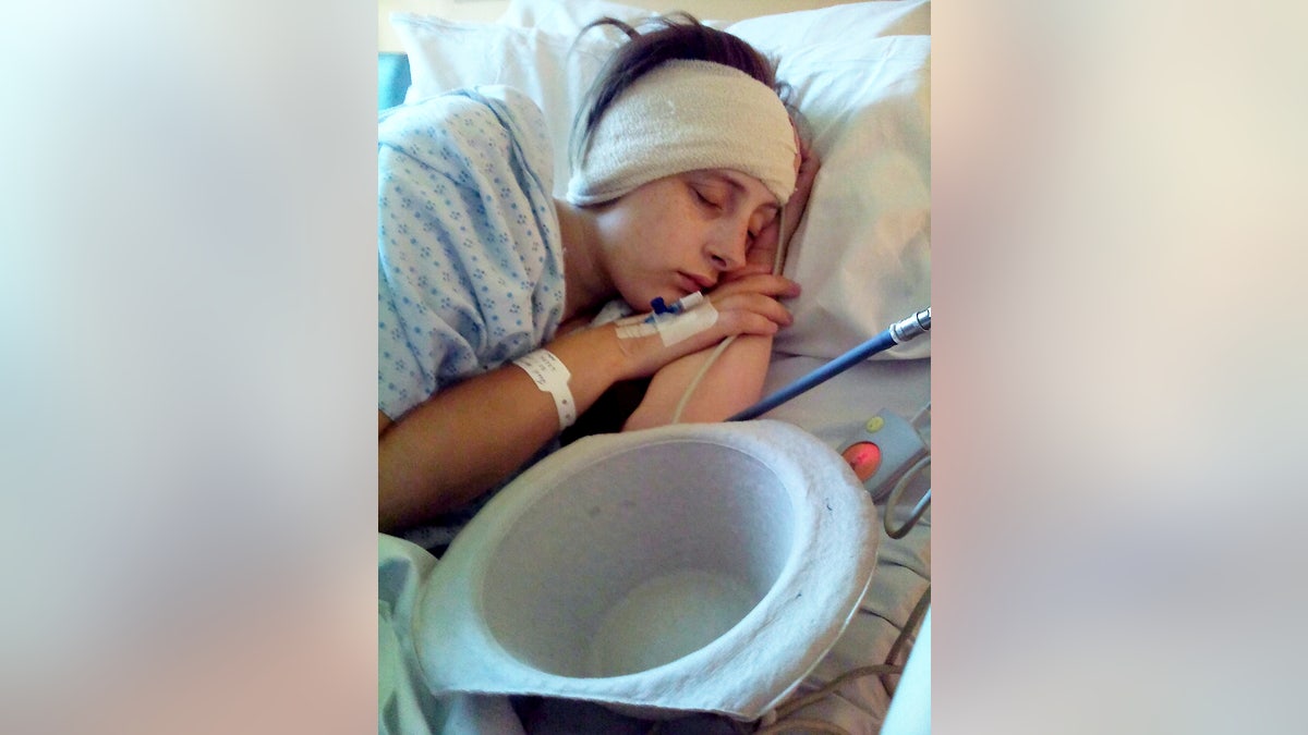 Jodie Baitson-Horrocks, 24, was born with a rare condition that causes the lower part of the brain to drop into the spinal canal but was only diagnosed this year.